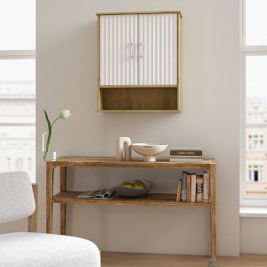 Fluted Bathroom Wall Cabinet with 2 Door & Adjustable Shelf Modern Medicine Cabinet 3-Tier Kitchen Wall Cabinets Wall Storage Cabinet Over The Toilet - 1 of 4