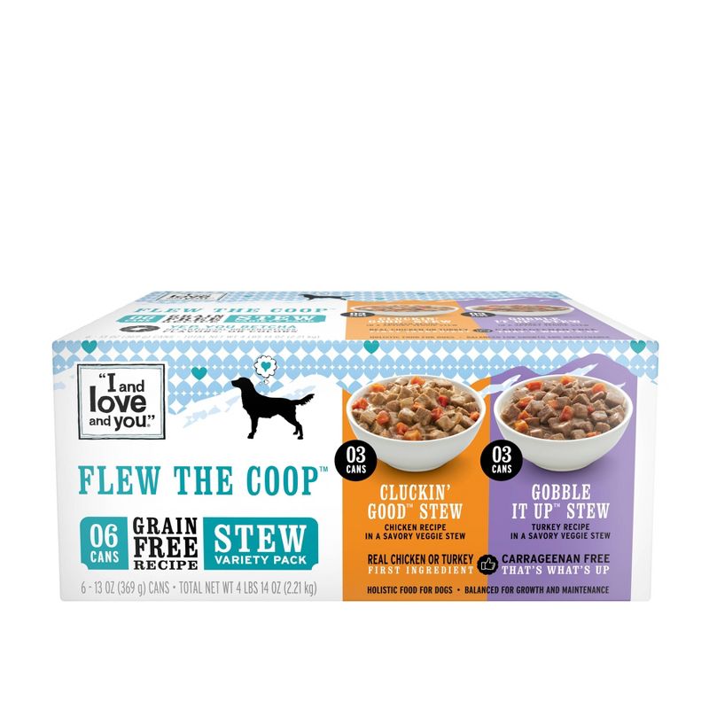 I and Love and You Multipack (Cluckin' Good Stew & Gobble it Up Stew) Chicken/Turkey Wet Dog Food - 13oz/6pk, 1 of 5