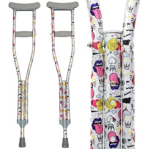 My Crutches - Fashionable Designed Crutches w Underarm Pad for Kids/Adults w Adjustable Handgrip & Length for Heights 4'5" to 5'2" (Doodles) - 1 of 4