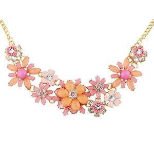 Alilang Gold Tone Multicolor Enamel Floral Statement Necklace with Pearl and Crystal Accents - 1 of 4