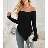 Womens Off Shoulder Asymmetric Sweater Tops Long Sleeve Rib Knit Tops Side Slit Bow Sweater Cute Dressy Tops - 3 of 4