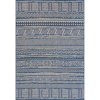 nuLOOM Abbey Tribal Striped Indoor/Outdoor Rug Blue