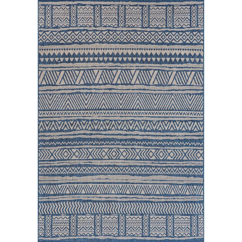 nuLOOM Abbey Tribal Striped Indoor/Outdoor Rug Blue, 1 of 10