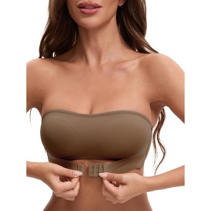 INSPIRE CHIC Women's Front Closure Strapless Wirefree Bandeau Non-Slip Tube Top Bras - 1 of 4