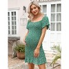 Coolmee Women Summer Midi Dresses Maternity Off Shoulder Puff Sleeve Floral High Waist Casual Ruffle Flowy Dress S Emerald Green - 4 of 4