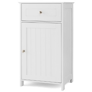 Costway Floor Storage Cabinet Bathroom Organizer Cupboard Drawer Shelf Bath Towel White - 1 of 4