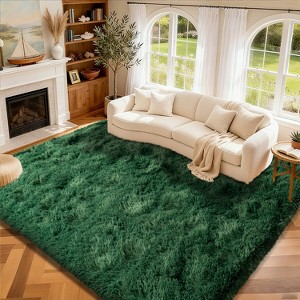 Rainbow Tie-Dye Fluffy Area Rug with Non-Slip Base & 4 Reusable Stickers, Plush Indoor Mat - 1 of 4