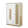 3-Doors Wooden Rattan Wardrobe Storage for Bedroom,with 2 Drawers,White+Nature - 3 of 4
