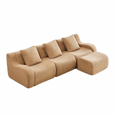 Aukfa Modular Teddy Fabric Sofa,Convertible Modular Sectional Sofa Set , 3-Seats with 1/2/3 Ottoman Soft Boneless Design for Living Room