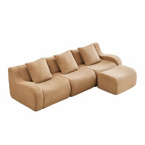 Aukfa Modular Teddy Fabric Sofa,Convertible Modular Sectional Sofa Set , 3-Seats with 1/2/3 Ottoman Soft Boneless Design for Living Room - 1 of 4