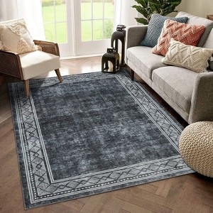Machine Washable Area Rugs 9x12 for Living Room Bedroom, Modern Bordered Non-Slip Rug, Contemporary Geometric Rug, Floor Foldable Carpet - 1 of 4