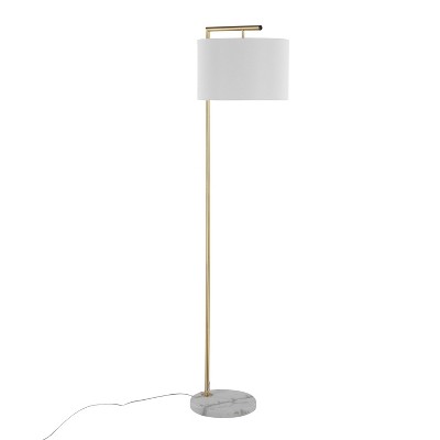 68&quot; Gold Metal and White Marble Floor Lamp with Linen Shade