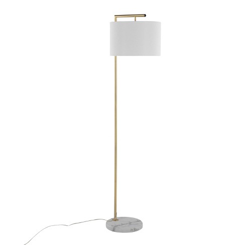 LumiSource Fran Contemporary Floor Lamp in Gold Metal White Marble and White Linen Shade: Chic Arc Design, UL Listed, 60W - image 1 of 4