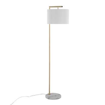 LumiSource Fran Contemporary Floor Lamp in Gold Metal White Marble and White Linen Shade