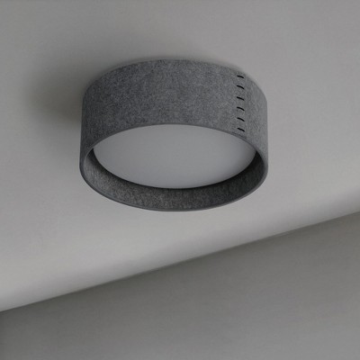 Grey Felt Drum LED Flush Mount Light with Brushed Nickel Finish
