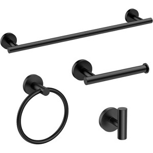 USHOWER Matte Black Bathroom Hardware Set, Modern 24-Inch Towel Bar Set Wall Mounted, Durable SUS304 Stainless Steel Bathroom Accessories Set, 4-Piece - 1 of 4