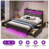 Greenstell Full Size Bed Frame with RGB LED Lights & Charging Station, Upholstered Headboard with 4 Storage Drawers, Heavy Duty Metal Slats, Grey - 3 of 4