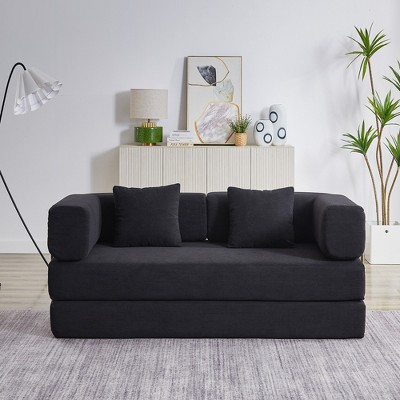 Whisen Convertible Sleeper Sofa with Corduroy Mattress and Pillow