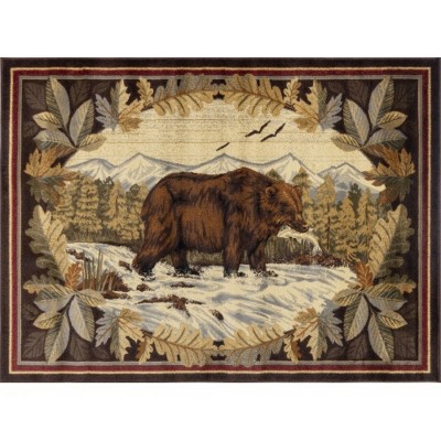 LunaLulinlk Nature's Nest Bear Multi 5 ft. 3 in. x 7 ft. 3 in. Lodge Area Rug