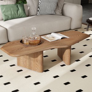 FONTOI Free form Wood Small Coffee Table for Living Room Minimalist Sofa Table Farmhouse Accent Center Low Tea Table, Brown, 47.2"* 23.6"*13.8" - 1 of 4