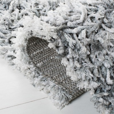 Hand-Tufted Grey Ivory Synthetic Shag Area Rug, 5' x 8'