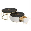 ALEXOUN Modern Round Nesting Coffee Table Set with Drawer - Fluted Elegant Design,Gold Frame for Living Room & Bedroom,Small Space - 3 of 4