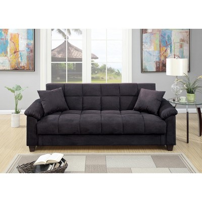 VYNXARIA Contemporary Living Room Adjustable Sofa Ebony Microfiber Couch Plush Storage Couch 1pc Futon Sofa w Pillows,Black