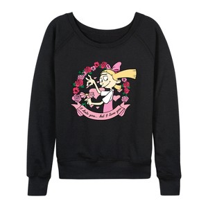 Women's - Hey Arnold! - Valentine's I Love You Lightweight French Terry Wide Neck Long Sleeve Shirt - 1 of 4
