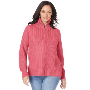 Jessica London Women's Plus Size Shaker Quarter Zip Pullover - 1 of 4