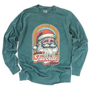 Santa's Favorite Helper Retro - Women's Garment Dyed Long Sleeve Graphic T-Shirt - 1 of 4