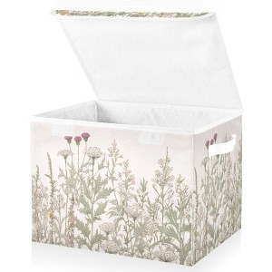 Aoibox Vintage Colorful Floral Storage Bin with Lid Foldable Large Organizer Basket for Closet Home Office 40L - 1 of 4