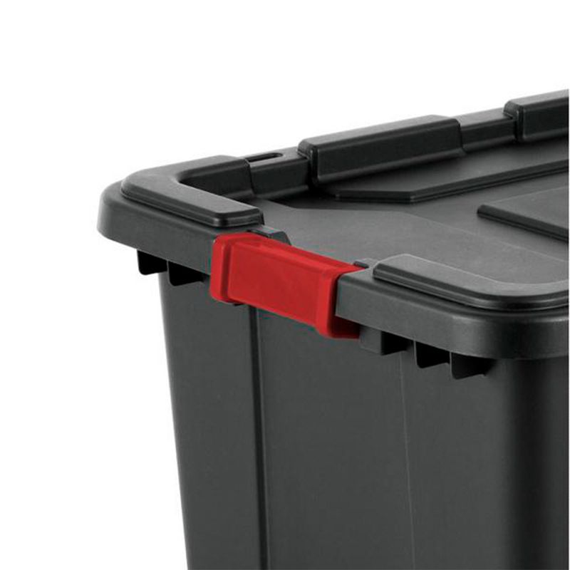 Sterilite 27-Gallon Large Stackable Rugged Storage Tote Container with Red Latching Clip Lid for Garage, Attic, Worksite, or Camping, Black, 3 of 7