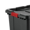 Sterilite 27-Gallon Large Stackable Rugged Storage Tote Container with Red Latching Clip Lid for Garage, Attic, Worksite, or Camping, Black - image 3 of 4