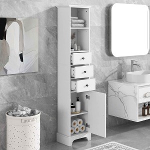 MAYEERTY White Tall Bathroom Cabinet Freestanding 3 Drawers Adjustable Shelf MDF Painted - 1 of 4
