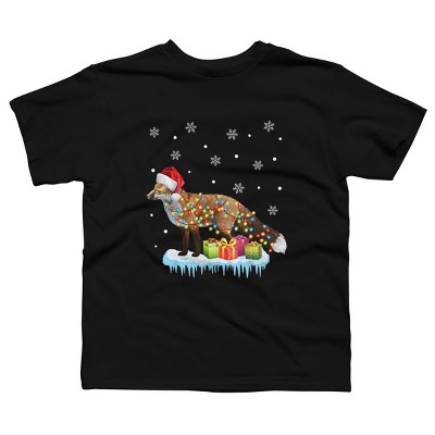 Boy's Design By Humans X-Mas Fox Christmas Lights Funny Wild Animal Design Gift T-Shirt By NekoShop T-Shirt