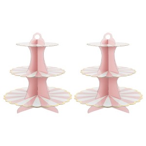 Unique Bargains 3-Tier Cupcake Stand Tower Cardboard Dessert Cup Cake Stand Tower 2 Pcs - 1 of 4