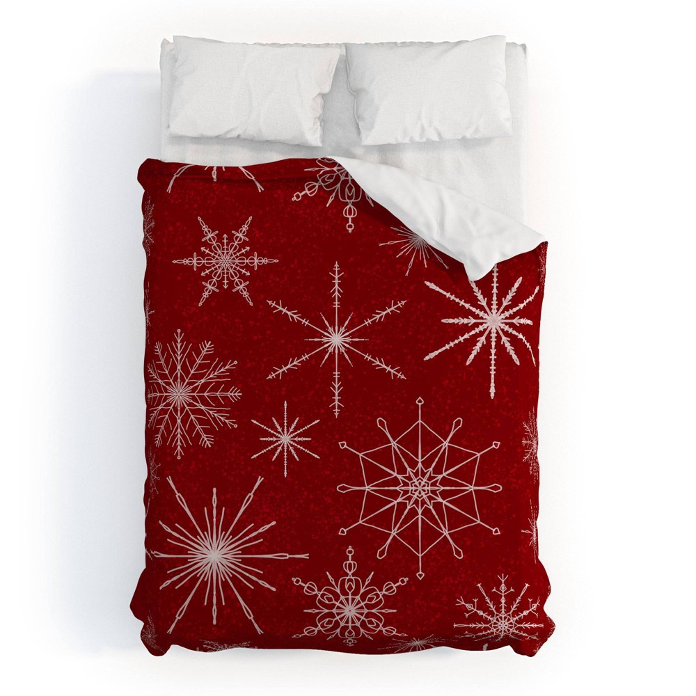 Photos - Bed Linen King Jacqueline Maldonado Snowflakes Duvet Cover & Sham Set Red - Deny Designs: Cotton Bedding, Hidden Zipper, 3 Pieces