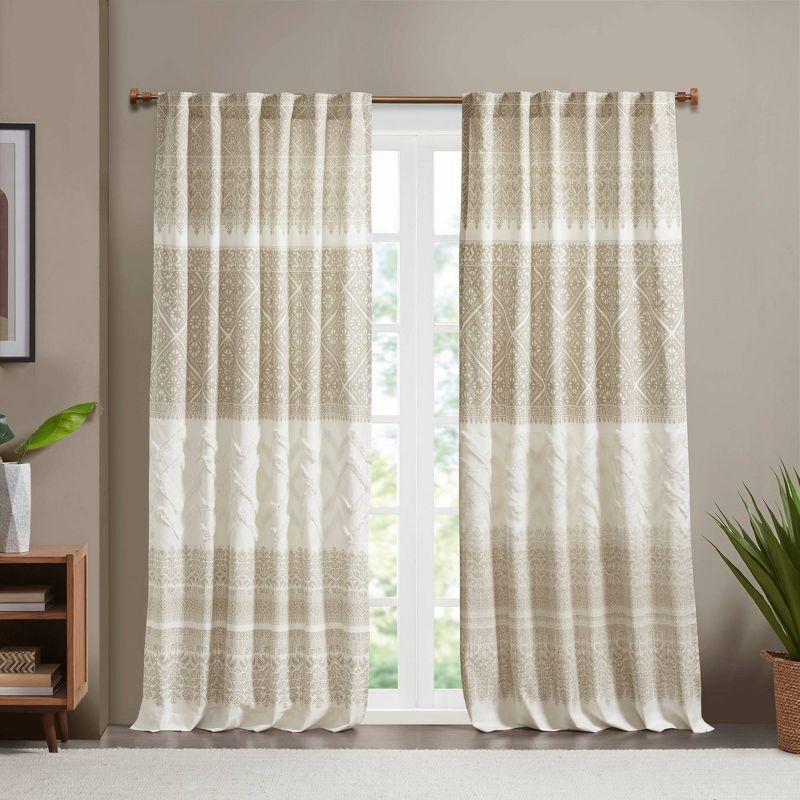 84"x50" Mila Cotton Printed Room Darkening Window Curtain Panel with Chenille detail and Lining, 1 of 8