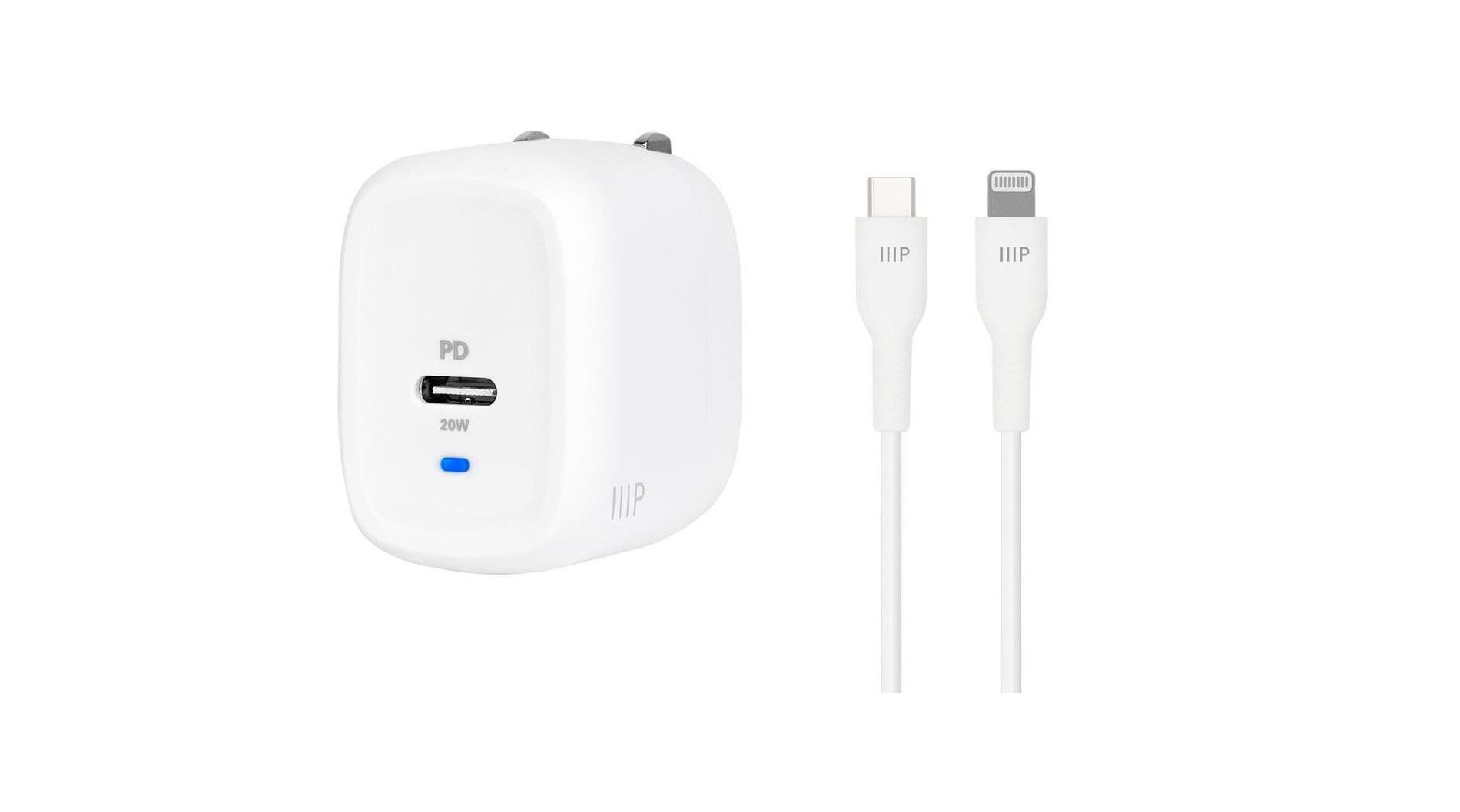 Monoprice 20W&nbsp;Wall Charger with 4' Lightning to USB-C Cable - MFi Certified, Fast Charge, Foldable USBC Block