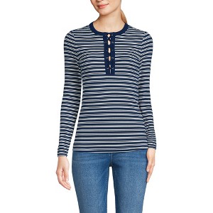 Lands' End Women's Polished Rib Tie Henley Top - 1 of 3