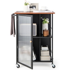 Costway Mobile Serving Cart Metal Kitchen Trolley w/Transparent Single Door Cabinet - 1 of 4