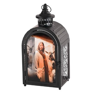 Dicksons The Lord is My Shepherd Lantern, Black 16.5 x 7.5 Inch Metal/Glass Decorative Candle Holder, - 1 of 1