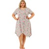 Agnes Orinda Women's Plus Size Floral Irregular Hem Crew Neck Short Sleeve Cute Midi Nightgowns - 3 of 4