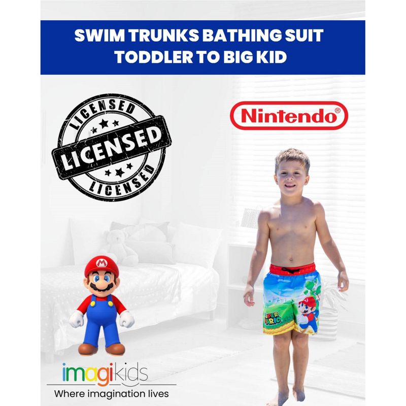 SUPER MARIO Nintendo Mario Luigi Yoshi Bathing Suit Swim Trunks Toddler to Little Kid, 3 of 10