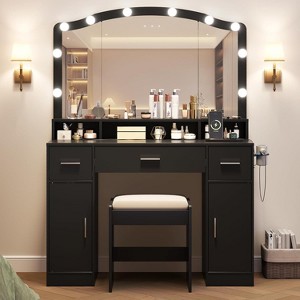 Vanity Desk with LED Lights and Storage, 10 Adjustable LED Mirror, 3 Drawers, 2 Cabinets, Includes Stool, for Women/Girls Bedroom - 1 of 4