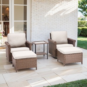 Buenhomino Outdoor Patio Furniture Set-5 Pieces All-Weather Wicker Outdoor Furniture with High Back Outdoor Swivel Glider Rocker Chairs - 1 of 4