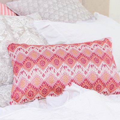 Darla Red Cotton Embroidered Ikat Lumbar Pillow