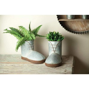 Manual Woodworkers and Weavers Metal Boots Planter Set of 2, Gray, Decorative Rustic Garden Containers for Indoor or Outdoor Use - 1 of 3