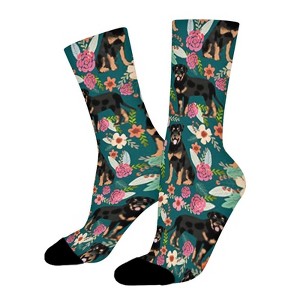 Rottweiler Floral Dog Women Printed Crew Socks Funny Funky Socks Soft Polyester Novelty Gifts for Artists Men - 1 of 1