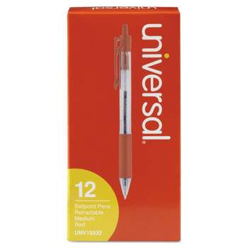 UNIVERSAL Economy Retractable Ballpoint Pen Red Ink Clear 1mm Dozen 15532